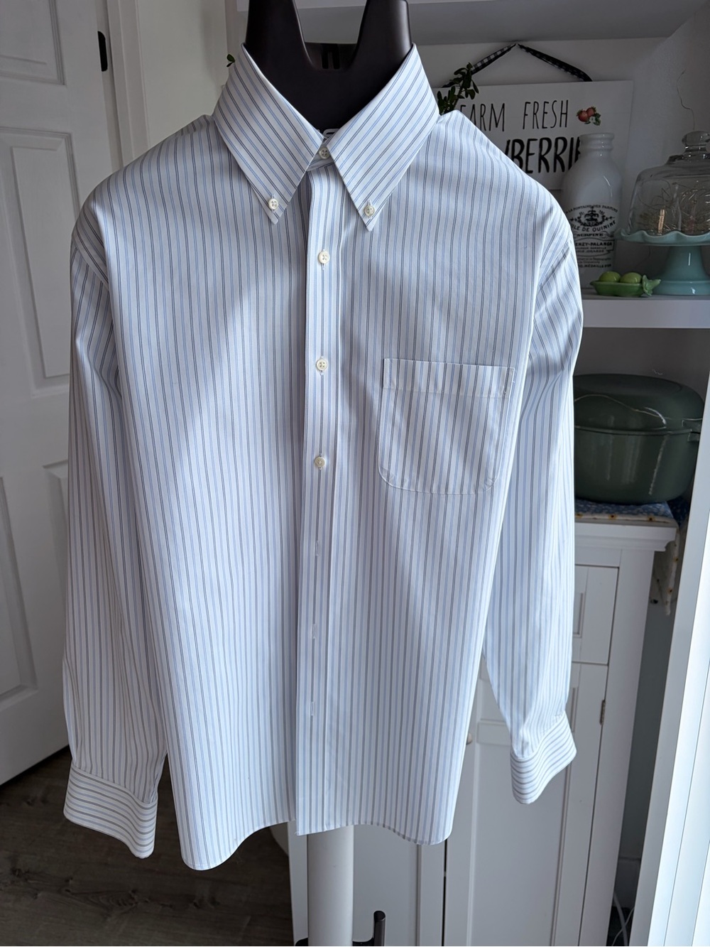 Brooks Brothers White Dress Shirt with Light Blue Pinstripes